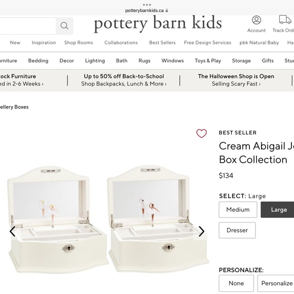 Pottery Barn Kids Abigail Cream Jewelry Box Large - Picture 2 of 12